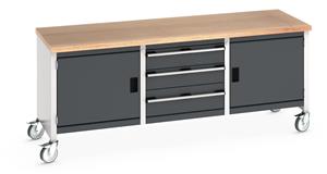 Bott Cubio Mobile Storage Workbench 2000mm wide x 750mm Deep x 840mm high supplied with a Multiplex (layered beech ply) worktop, 3 x drawers... 2000mm Wide Storage Benches
